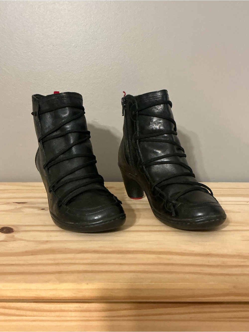 Camper Black Leather Elastic Lace-Up Ankle Boots Size 6/36